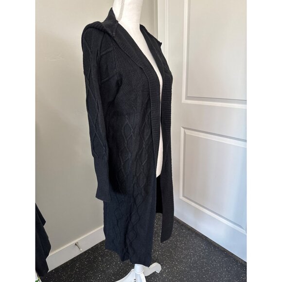 Cashmere Womens Long Black Cardigan Sweater Hoodie W/Cable Knit Pattern Soft - Picture 5 of 16